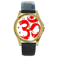 Hindu Om Symbol Round Gold Metal Watch by abbeyz71