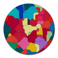 Colorful Leather Pieces             Round Mousepad by LalyLauraFLM