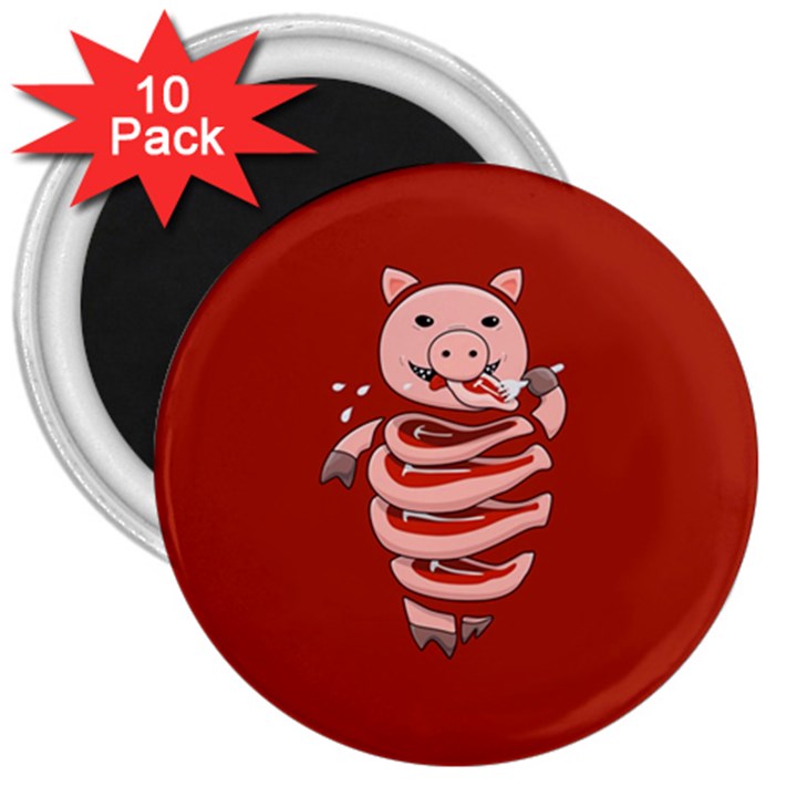 Red Stupid Self Eating Gluttonous Pig 3  Magnets (10 pack) 