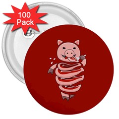 Red Stupid Self Eating Gluttonous Pig 3  Buttons (100 Pack)  by CreaturesStore