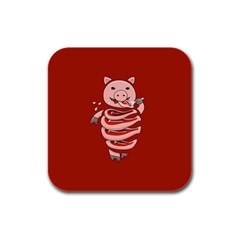 Red Stupid Self Eating Gluttonous Pig Rubber Square Coaster (4 Pack)  by CreaturesStore