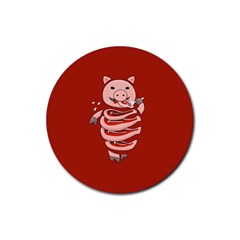 Red Stupid Self Eating Gluttonous Pig Rubber Round Coaster (4 Pack)  by CreaturesStore