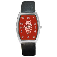 Red Stupid Self Eating Gluttonous Pig Barrel Style Metal Watch by CreaturesStore