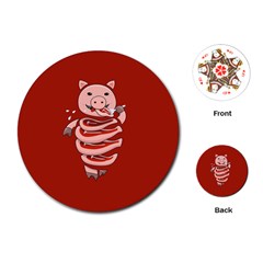 Red Stupid Self Eating Gluttonous Pig Playing Cards (round)  by CreaturesStore