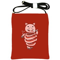 Red Stupid Self Eating Gluttonous Pig Shoulder Sling Bags by CreaturesStore