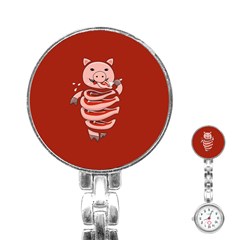 Red Stupid Self Eating Gluttonous Pig Stainless Steel Nurses Watch