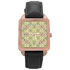 Colorful Stylized Floral Boho Rose Gold Leather Watch 