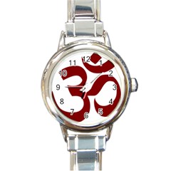 Hindu Om Symbol (dark Red) Round Italian Charm Watch by abbeyz71