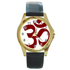 Hindu Om Symbol (dark Red) Round Gold Metal Watch by abbeyz71