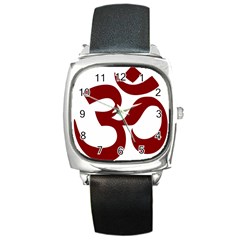 Hindu Om Symbol (dark Red) Square Metal Watch