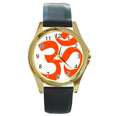 Hindu Om Symbol (orange) Round Gold Metal Watch by abbeyz71