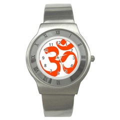 Hindu Om Symbol (orange) Stainless Steel Watch by abbeyz71