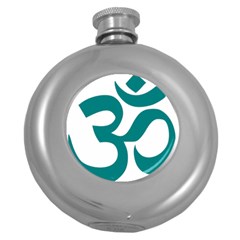 Hindu Om Symbol (teal)  Round Hip Flask (5 Oz) by abbeyz71