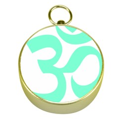 Hindu Om Symbol (cyan Blue) Gold Compasses by abbeyz71