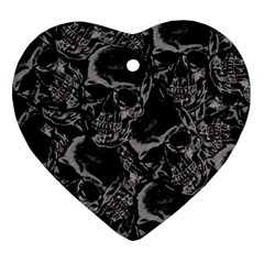 Skulls Pattern Heart Ornament (two Sides) by ValentinaDesign