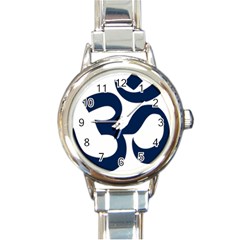 Hindu Om Symbol (dark Blue) Round Italian Charm Watch by abbeyz71