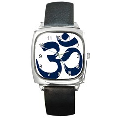 Hindu Om Symbol (dark Blue) Square Metal Watch by abbeyz71