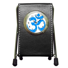 Hindu Om Symbol (ocean Blue) Pen Holder Desk Clocks by abbeyz71