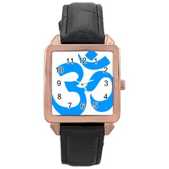 Hindu Om Symbol (ocean Blue) Rose Gold Leather Watch  by abbeyz71
