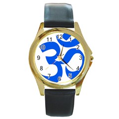 Hindu Om Symbol (blue) Round Gold Metal Watch by abbeyz71