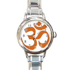 Hindu Om Symbol (chocolate Brown) Round Italian Charm Watch by abbeyz71