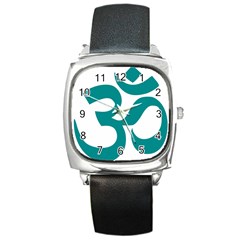 Hindu Om Symbol (dark Cyan) Square Metal Watch by abbeyz71