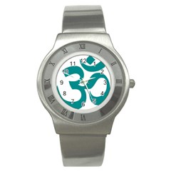 Hindu Om Symbol (dark Cyan) Stainless Steel Watch by abbeyz71