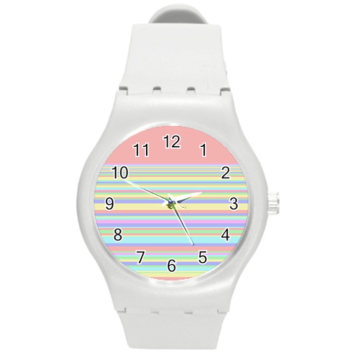 All Ratios Color Rainbow Pink Yellow Blue Green Round Plastic Sport Watch (M)