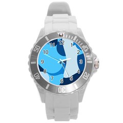 Blue Polka Round Plastic Sport Watch (l) by Mariart