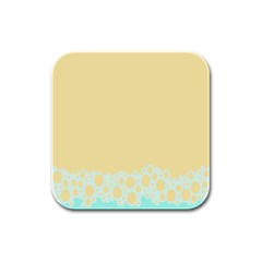 Bubbles Yellow Blue White Polka Rubber Square Coaster (4 Pack) 