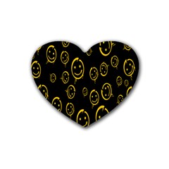 Face Smile Bored Mask Yellow Black Rubber Coaster (heart)  by Mariart
