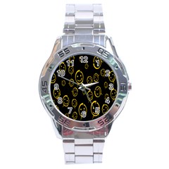 Face Smile Bored Mask Yellow Black Stainless Steel Analogue Watch by Mariart