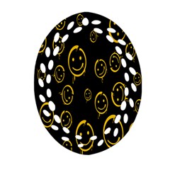Face Smile Bored Mask Yellow Black Oval Filigree Ornament (two Sides)