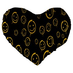 Face Smile Bored Mask Yellow Black Large 19  Premium Flano Heart Shape Cushions by Mariart