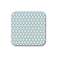 Blue Yellow Star Sunflower Flower Floral Rubber Coaster (square) 