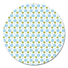 Blue Yellow Star Sunflower Flower Floral Magnet 5  (round) by Mariart