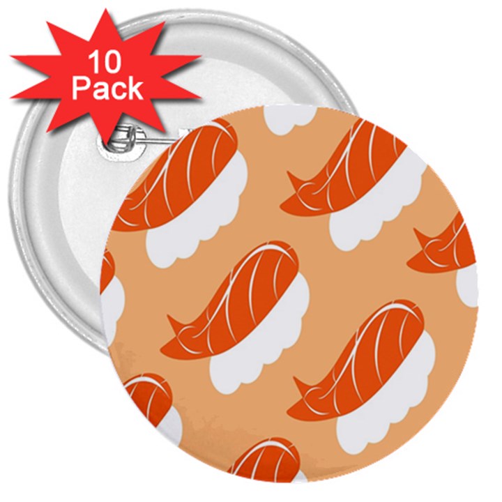 Fish Eat Japanese Sushi 3  Buttons (10 pack) 