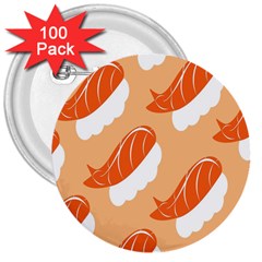 Fish Eat Japanese Sushi 3  Buttons (100 pack) 