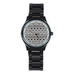 Aztec Design Pattern Stainless Steel Round Watch