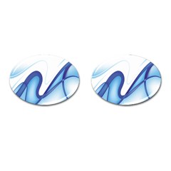 Glittering Abstract Lines Blue Wave Chefron Cufflinks (oval)