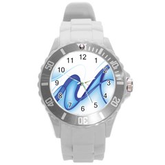 Glittering Abstract Lines Blue Wave Chefron Round Plastic Sport Watch (l)