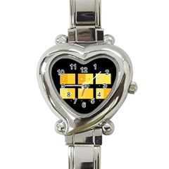 Horizontal Color Scheme Plaid Black Yellow Heart Italian Charm Watch by Mariart