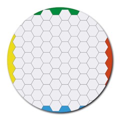 Hex Grid Plaid Green Yellow Blue Orange White Round Mousepads by Mariart