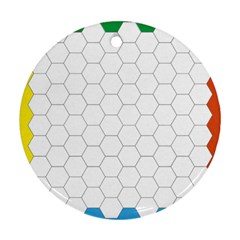 Hex Grid Plaid Green Yellow Blue Orange White Ornament (round) by Mariart