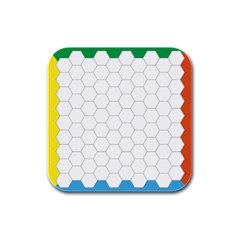 Hex Grid Plaid Green Yellow Blue Orange White Rubber Square Coaster (4 Pack) 