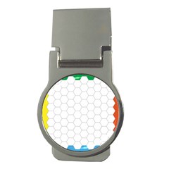 Hex Grid Plaid Green Yellow Blue Orange White Money Clips (round)  by Mariart