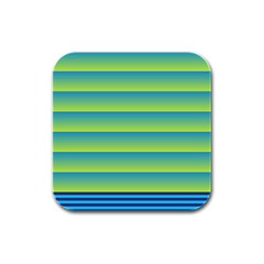 Line Horizontal Green Blue Yellow Light Wave Chevron Rubber Square Coaster (4 Pack) 