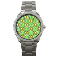 Clipart Aztec Green Yellow Sport Metal Watch by Mariart