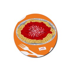 Instant Noodles Mie Sauce Tomato Red Orange Knife Fox Food Pasta Rubber Coaster (round)  by Mariart