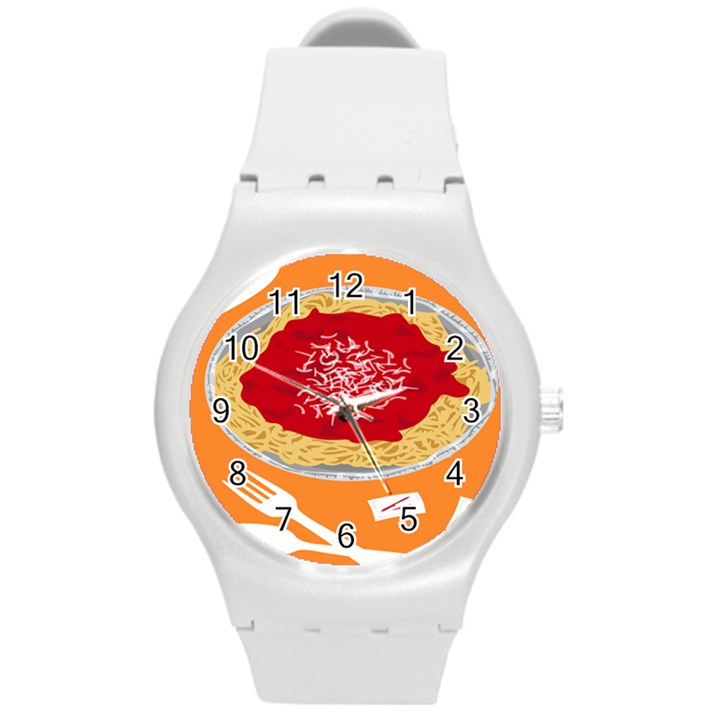 Instant Noodles Mie Sauce Tomato Red Orange Knife Fox Food Pasta Round Plastic Sport Watch (M)